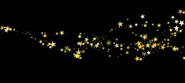 Gold Stars Vector Konfeti izole edildi. Kış tatilleri ışıl ışıl çelenkler. Parlak Yeni Yıl, Noel Doğum günü Parti Sınırı. Kutlama çelengi. Düşen Altın Yıldızlar. Noktalı Kutlama Şekilleri.