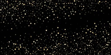 Siyah üzerine Altın Konfeti Duşu. Parlak Yeni Yıl Kutlama Sınırı. Altın Yağ Baloncukları, Omega 3 Vitaminleri. Zengin Altın, Gümüş Folyo Kış Konfeti. Altın Omega 3 Yağ Baloncukları