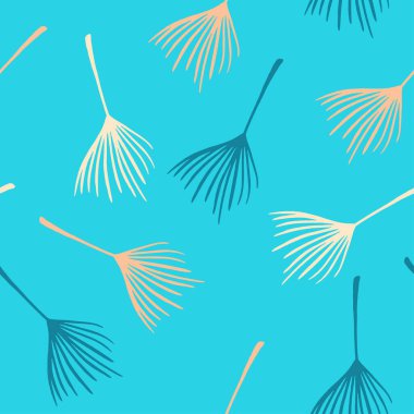 Hipster Tropikal Vektör Kusursuz Düzen. Güzel yaz kumaşları. Zarif Erkek Gömlekli Kadın Elbisesi dokusu. Tüylü Muz Yaprakları Karahindiba Canavarı Tropikal Kusursuz Desen. Doodle Çiçek Arkaplanı.