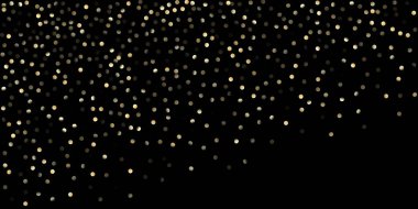 Siyah üzerine Altın Konfeti Duşu. Rich Gold, Silver Sequins Kış Konfeti. Altın Yağ Baloncukları, Omega 3 Vitaminleri. Görkemli Yeni Yıl Kutlama Dekorasyonu. Altın Omega 3 Yağ Baloncukları