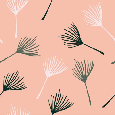 Modern Tropikal Vektör Kusursuz Düzen. Güzel Erkek Gömlekli Kadın Elbisesi dokusu. Boyalı Çiçek Arkaplanı. Serin Yaz Kumaşları. Muz Yaprakları Tüylü Canavar Karahindiba Tropikal Kusursuz Desen.