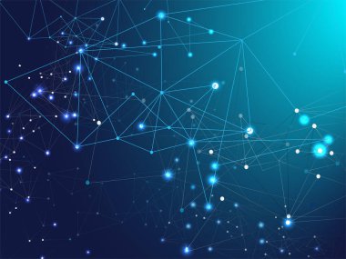 Galaxy Net Büyük Veri Tasarımı, Ağ Bağlantısı. Plexus Çizgileri Vektör Arkaplanı 'na bağlandı. Mavi Teknoloji Alanı, İnternet Siber Uzay Veri Kavramı. Büyük Veri Bilgisi, Ağ Çokgen Düğümleri.