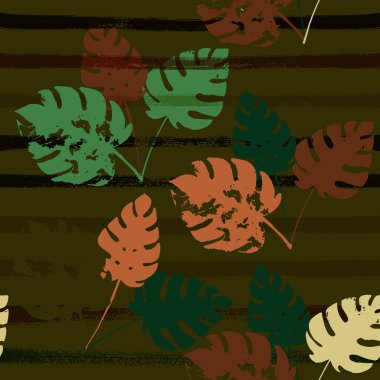 Palmiye, Muz Yaprakları Vektör Tertemiz Kalıp, Kahverengi Yeşil haki Egzotik Çiçek Yazısı. Dişli Orman Yaprakları Kış Kumaşı. Dişi Aneven Arkaplanı. Egzotik Tropikal Kusursuz Kumaş
