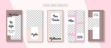 Modern Hikayeler Vektör Arkaplanı. Blogger Hipster Kartları, Sosyal Medya Şablonu. Çevrimiçi Mağaza Lüks Davet Uygulamaları. Moda İndirimi, Yeni Gelenlerin Hikaye Planı. Sosyal Medya Hikayeleri Basit Ayarları