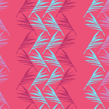 Süper Tropikal Vektör Kusursuz Düzen. Güzel Erkek Gömlekli Kadın Elbisesi dokusu. Tüylü Muz Yaprakları Karahindiba Canavarı Tropikal Kusursuz Desen. Güzel yaz modası. Boyalı Çiçek Arkaplanı.