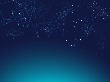 Mavi Teknoloji Alanı, İnternet Siber Uzay Veri Kavramı. Galaksi Ağı Futuristik Tasarım, İletişim Konsepti. Büyük Veri Bilgileri, Ağ Üçgensel Düğümleri. Bağlı Çizgiler Vektör Arkaplanı.