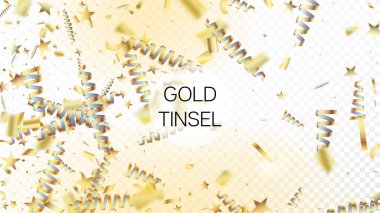 Modern Havai fişek Parıltısı Konfeti Kartı Arkaplanı. Havalı Cazibeli Noel, Yeni Yıl, Doğum günü Partisi Tatil Dağılımı. Yatay Parıldayan Arkaplan. Altın Havai Fişekler Konfeti