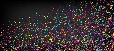 Gökkuşağı Konfeti Modern Vektör Arkaplanı. Düşen Parlak Daireler Çerçevesi. Karnaval Hareketi Çelengi. Bayram Kutlaması Gökkuşağı Konfeti Düşüşü. Noel, Yeni Yıl, Doğum günü Sihirli Madalyası.