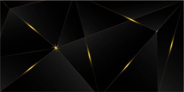Siyah Lüks Altın Arkaplan. Yeni yıl Noel Kutlama Bayrağı. Golden Premium Low Poly Poster 3D Soyut Çokgen Parlak Kapak. Kraliyet Gümüş İş Çerçevesi Altın Lüks Kristal Kart