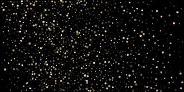 Siyah üzerine Altın Konfeti Duşu. Parlak Yeni Yıl Kutlama Sınırı. Rich Gold, Silver Sequins Kış Konfeti. Altın Sequinler, Düşen Xmas Yıldızları. Altın Çekirdekler, Düşen Yıldızlar