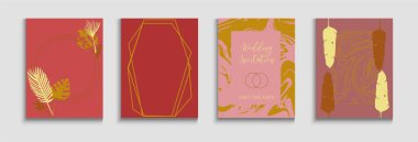 Soyut Vintage Vektör Sancakları Ayarlandı. Japon stili davetiye. Geometrik çerçeve dokusu. El Çizimi Hippi Geçmişi. Basit Monstera Leaves Dergisi Şablonu. Tie-Dye, Tropikal Yaprak Posterleri.