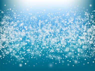Falling Snow Confetti Winter Vector Background. Christmas, New Year Celebration Snowflakes Pattern. Realistic Flying Snow, Storm Sky Effect. Winter Ad Decoration. Falling Snow Winter Confetti On Blue clipart