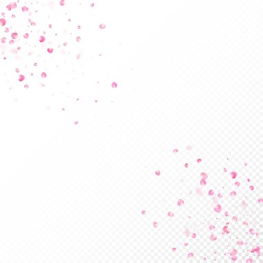 Uçan Gül Yaprakları Konfeti. Blooming Kozmetik Reklamları Kadın Çiçek Arkaplanı. Windy Leaves Confetti Banner. Zarif Büyülü Doku. Uçan Japon Kiraz Gülü Sakura Taç Sınırı.