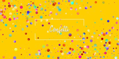 Karnaval Konfeti Patlama Vektör Arkaplanı. Renkli daireler, kabarcıklar, parlaklık dekorasyonu. Doğum günü, yeni yıl, noel partisi konfeti yağmuru. Düşen Renk Tinsel, Fiesta Kutlama Tasarımı.