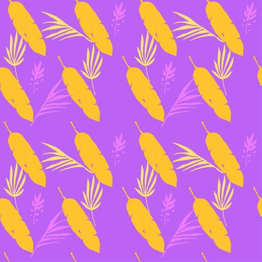 Modern Tropikal Vektör Kusursuz Düzen. Cool Summer Fashion. Boyalı Çiçek Arkaplanı. Karahindiba Canavarı Muz Tüysüz Tüysüz Şablon Yaprakları. Zarif Erkek Gömlekli Kadın Elbisesi.