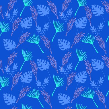 Süper Tropikal Vektör Kusursuz Düzen. Güzel Erkek Gömlekli Kadın Elbisesi dokusu. Boyalı Çiçek Arkaplanı. Cool Summer Tekstil. Tüylü Karahindiba Muz Tropikal Kusursuz Şekil Yapıyor.