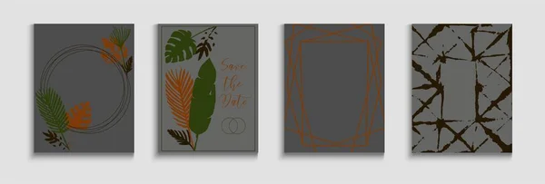 Abstract Elegant Vector Cards Set Tie Dye Tropical Leaves Banners — Vetor de Stock