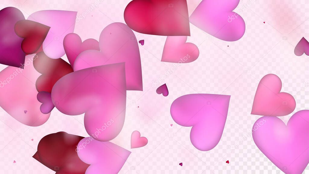 Falling Hearts Vector Confetti. Valentines Day Tender Pattern. Beautiful Pink Scatter Valentines Day Decoration with Falling Down Hearts Confetti. Elegant Gift, Birthday Card, Poster Background