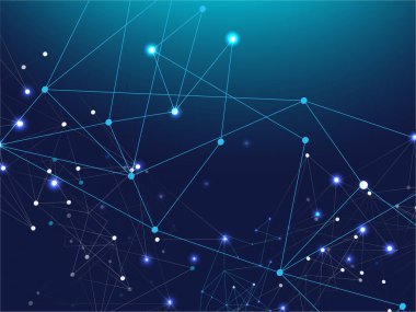 Galaksi Ağı Bilim Tasarımı, Dijital Ağ Ağı. Büyük Veri Bilgileri, Üçgen Ağ Düğümleri. Mavi Teknoloji Alanı, İnternet Siber Uzay Veri Kavramı. Bağlı Plexus Düğümleri Vektör Arkaplanı.