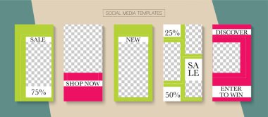 Modern Hikayeler Vektör Arkaplanı. Çevrimiçi Dükkan Moda Davetiyesi. Blogger Hipster Tasarım, Sosyal Medya Şablonu. Hippi Satışı, Yeni Gelen Hikaye Düzeni. Sosyal Medya Hikayeleri Basit Ayarları