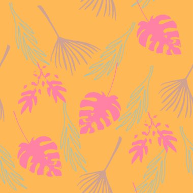 Modern Tropikal Vektör Kusursuz Düzen. Güzel Yaz Kumaşları. Zarif Erkek Gömlekli Kadın Elbisesi dokusu. Çiçek Özgeçmişi 'ni çiz. Monstera Muz Tüyleri Karahindiba Yaprakları Tropikal Kusursuz Desen.