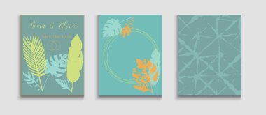 Soyut Hipster Vektör Posterleri Ayarlandı. Oriental Style Davetiyesi. El yapımı Asya geçmişi. Geometrik Sınır Deseni. Minimal Monstera Leaves Dergisi Tasarımı. Tie-Dye, Tropikal Yaprak Kartları.
