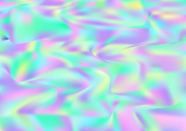 Holografik Sanal Sancak. Gradyan Kız Foil Holo Teal. Neon Paper Overlay, 80 'ler, 90' lar Müzik Duvar Kağıdı Gökkuşağı Hologram Kapağı. Yanardöner Holografik Hayalci Kız Yatay Arkaplan