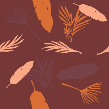 Hipster Tropikal Vektör Kusursuz Düzen. Güzel Yaz Tekstili. Doodle Çiçek Geçmişi. Zarif Erkek Gömlekli Kadın Elbisesi dokusu. Muz Yaprakları Karahindiba Tüyü Canavarı Tropikal Kusursuz Desen.