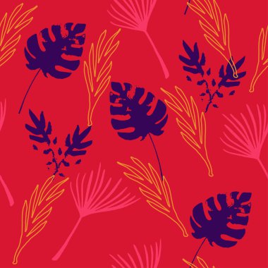 Süper Tropikal Vektör Kusursuz Düzen. Çiçek Özgeçmişi 'ni çiz. Tüylü Karahindiba Canavarı Muz Tropikal Kusursuz Şekil Yapıyor. Güzel Erkek Gömlekli Kadın Elbisesi dokusu. Serin Yaz Tekstili.