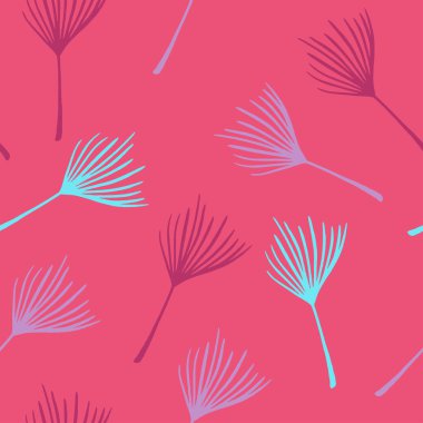 Trend Tropikal Vektör Kusursuz Düzen. Zarif Erkek Gömlekli Kadın Elbisesi dokusu. Güzel yaz modası. Muz Yaprakları Karahindiba Tüyü Canavarı Tropikal Kusursuz Desen. Doodle Çiçek Arkaplanı.