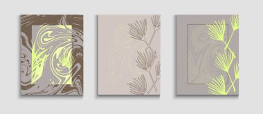 Soyut Vintage Vector Flyers seti. Tie-Dye, Tropikal Yaprak Sancakları. Oriental Style Davetiyesi. Cool Olive Leaves Davetiye Tasarımı. Geometrik Kenar Dokusu. El Çizimi Hippi Arkaplanı.