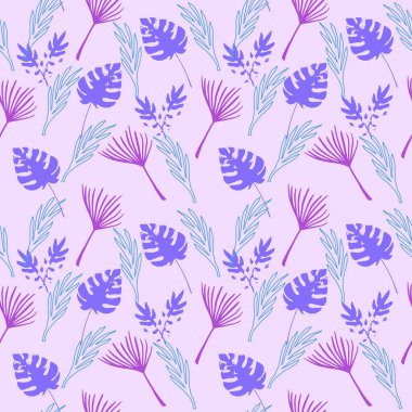 Modern Tropikal Vektör Kusursuz Düzen. Çiçek Özgeçmişi 'ni çiz. Güzel Erkek Gömlekli Kadın Elbisesi dokusu. Tüylü Muz Yaprakları Karahindiba Canavarı Tropikal Kusursuz Desen. Güzel Yaz Kumaşları.