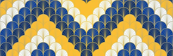 Japon Hayranı Altın Kusursuz Desen. Bohem Geometrik Asya dalga deseni. Zarif Kimono Kumaşı. Birinci sınıf Japon Kıyafet Baskısı. Klasik altın rengi, kusursuz Çin deseni. Boho Kabuk Şekli Doku