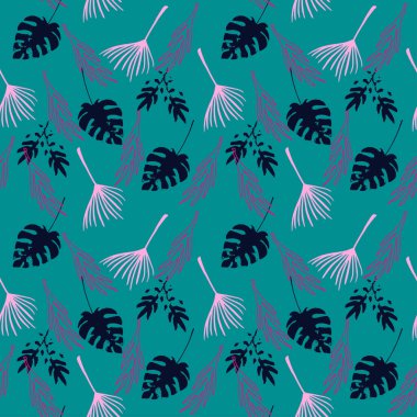 Modern Tropikal Vektör Kusursuz Düzen. Güzel Yaz Tekstili. Çiçek Özgeçmişi 'ni çiz. Karahindiba Muzu Canavarın Tüylü Tropikal Kusursuz Şekil Yaprakları. Güzel Erkek Gömlekli Kadın Elbisesi.