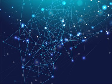 Mavi Teknoloji Alanı, İnternet Siber Uzay Veri Kavramı. Bağlı Hatlar Plexus Vektör Arkaplanı. Galaksi Ağı Bilim Tasarımı, Dijital Ağ Ağı. Büyük Veri Bilgisi, Çokgen Üçgen Düğümler.