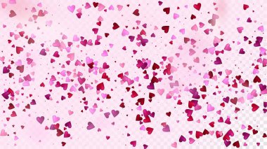 Düşen Kalpler Vektör Konfeti. Sevgililer Günü Hassas Düzeni. Modern Hediye Kartı, Poster Arkaplan Sevgililer Günü Dekorasyonu ve Düşen Kalpler Konfeti. Güzel Pembe Tasarım