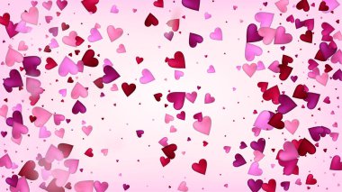 Uçan Kalpler Vektör Konfeti. Sevgililer Günü Düğün Şablonu. Moda Hediyesi, Doğum günü kartı, Poster Arkaplan Sevgililer Günü Dekorasyonu ve Düşen Kalpler Konfeti. Güzel Pembe Çerçeve