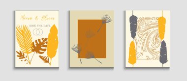 Soyut Zarif Vektör Posterleri Ayarlandı. El yapımı Asya geçmişi. Tie-Dye, Tropikal Yaprak Kartları. Geometrik Sınır Deseni. Minimal Monstera Davetiye Düzenini Bırakıyor. Doğulu Biçim Davetiyesi.