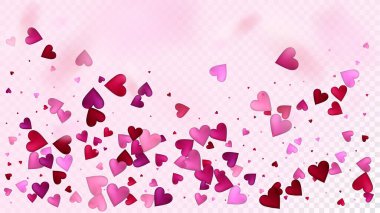 Gerçekçi Kalpli Vektör Konfeti. Sevgililer Günü Düğün Şablonu. Güzel Pembe Parıltılı Sevgililer Günü Madalyası Düşen Kalpler Konfeti ile. Modern Hediye, Doğum günü kartı, Poster Arkaplanı