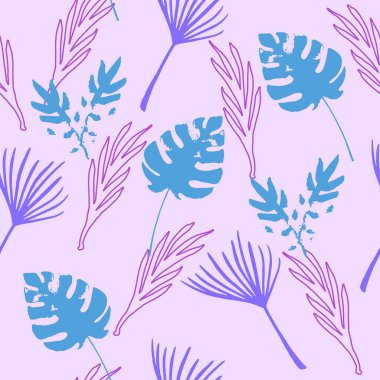 Modern Tropikal Vektör Kusursuz Düzen. Güzel Yaz Tekstili. Monstera Feather Banana Yaprakları Karahindiba Tropikal Kusursuz Desen. Doodle Çiçek Geçmişi. Zarif Erkek Gömlekli Kadın Elbisesi.