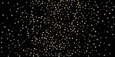 Siyah üzerine Altın Konfeti Duşu. VIP Gold, Silver Sequins Kış Konfeti. Altın halkalar, Düşen Noel Bokeh 'i. Parlak Yeni Yıl Kutlama Arkaplanı. Altın halkalar, Noel Bokeh 'i