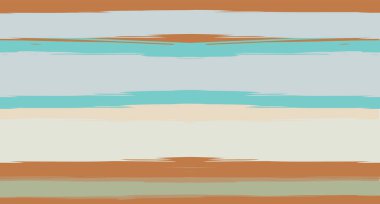 Turuncu, Kahverengi Vektör Suluboya Denizci Çizgili, Kusursuz Yaz Şablonu. Yatay Fırça darbeleri Retro Vintage Tekstil Tasarımı. El Boyalı Mürekkep Çizgileri, Erkek ya da Kadın Giysileri