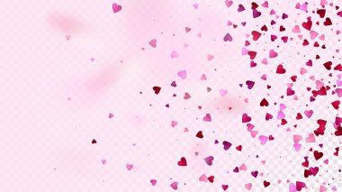 Düşen Kalpler Vektör Konfeti. Sevgililer Günü Hassas Düzeni. Zarif Hediye, Doğum günü kartı, Poster Arkaplan Sevgililer Günü Dekorasyonu ve Düşen Kalpler Konfeti. Güzel Pembe Çerçeve