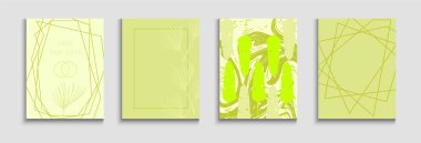 Soyut Asya Vektör Sinek Kümesi. Yumuşak, Zarif Davet Tasarımı. Geometrik Sınır Deseni. Oriental Style 'da Boyalı Şekiller. Tie-Dye, Tropikal Yapraklar Posterler El Çizimi Minimum Arkaplan.