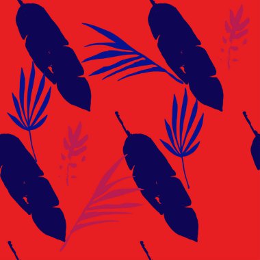 Modern Tropikal Vektör Kusursuz Düzen. Şık Yaz Tekstili. Güzel Erkek Gömlekli Kadın Elbisesi dokusu. Tüylü Muz Canavarı Karahindiba Yaprakları Tropikal Kusursuz Desen. Çiz Çiçek Arkaplanı.