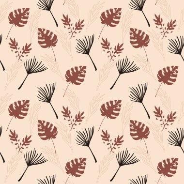 Süper Tropikal Vektör Kusursuz Düzen. Cool Summer Fashion. Monstera Karahindiba Muz Tüysüz Tropikal Şablon Yaprakları. Güzel Erkek Gömlekli Kadın Elbisesi dokusu. Boyalı Çiçek Arkaplanı.