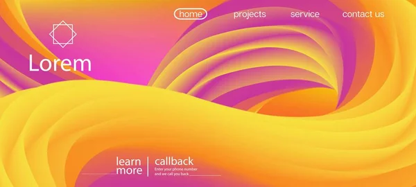 Dinamik Hareket Moda Dalgası. İniş Sayfası, Turuncu, Pembe Arkaplan. Fütürist Canlı Gradyan Kaplaması. Neon Renkli Web Sitesi Düzeni. 3d Sıvı Canlı Vektör Arkaplanı. Funky Sıvı Şekil Afişi.