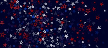 Ulusal Amerikan Yıldızları Vektör Arkaplanı. ABD Başkanı 'nın Gaziler Anıtı 11 Kasım Bağımsızlık Günü 4 Temmuz Günü Çerçevesi. Amerikan Mavisi, Kırmızı, Beyaz Düşen Yıldızlar. ABD Seçim Dokusu.