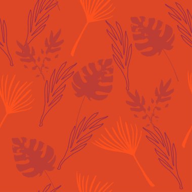 Hipster Tropikal Vektör Kusursuz Düzen. Doodle Çiçek Geçmişi. Şık Yaz Tekstili. Zarif Erkek Gömlekli Kadın Elbisesi dokusu. Tüylü Muz Yaprakları Karahindiba Canavarı Tropikal Kusursuz Desen.