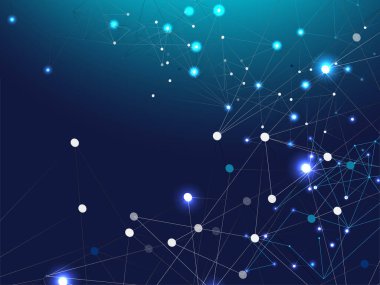 Büyük Veri Bilgileri, Çoklu Zincir Düğümleri. Bağlı Çizgi Vektörü Arkaplanı. Mavi Teknoloji Alanı, İnternet Siber Uzay Veri Kavramı. Galaksi Ağı Gelecek Tasarımı, İletişim Konsepti.